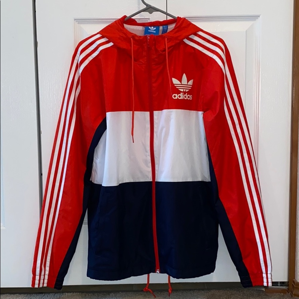 adidas Red White Navy Colorblock Windbreaker Jacket